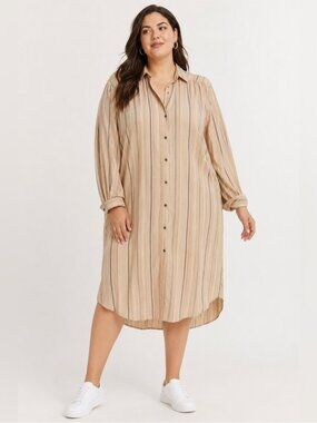 Addition Elle Beige Midi Shirt Dress size 4X New NWT Fall Minimalist Office